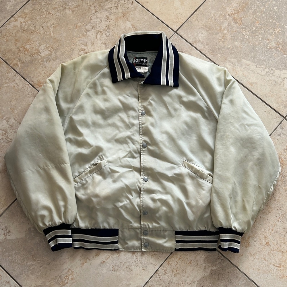 Vintage Butwin Bomber Men XXL Silver Varsity VFW 2480 Port Clinton Ohio USA READ